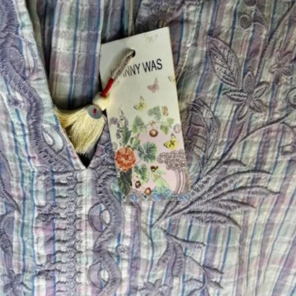 Johnny Was Malo Puff Sleeve Embroidered Butterfly Blouse - Size Small - NWT